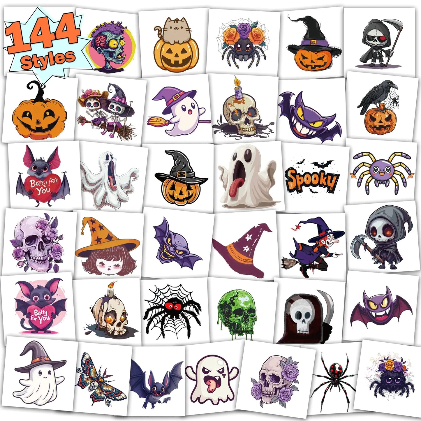 Kids Halloween Tattoo Party Packs - 144 Designs